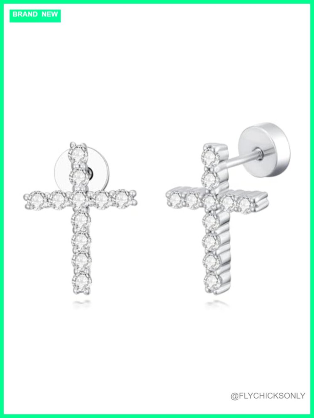 Sterling Silver Lab Grown Diamond Cross Stud Earrings Pave-Back
